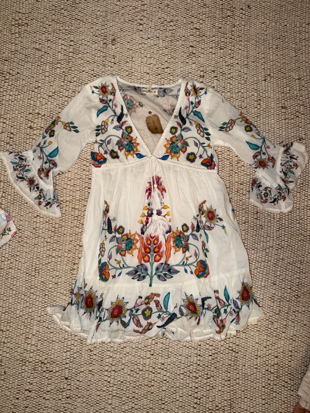 NATURAL LIFE White Boho Floral Embroidered Top with Pastel Accents